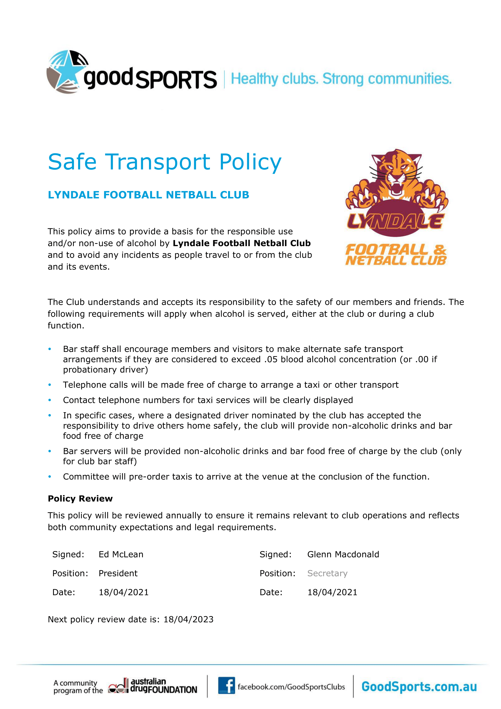 Safe Transport Policy